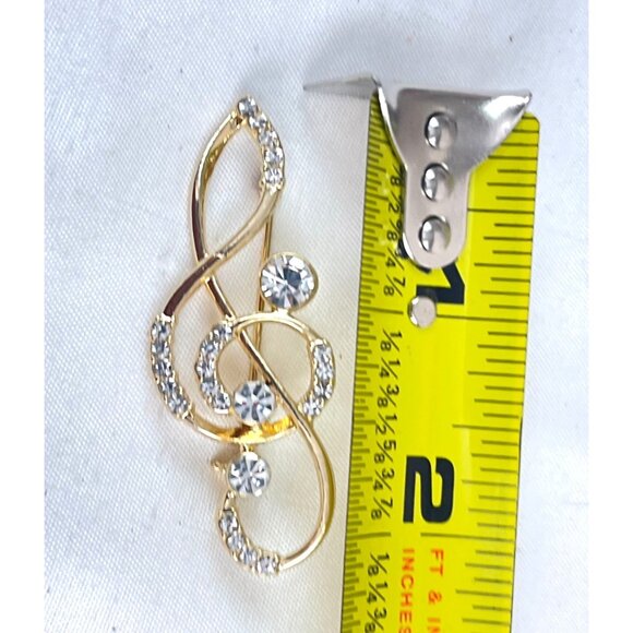 Gold-Plated Musical Note Brooch Pin With Rhinestones  Jewelry For Music Lovers - Picture 6 of 6